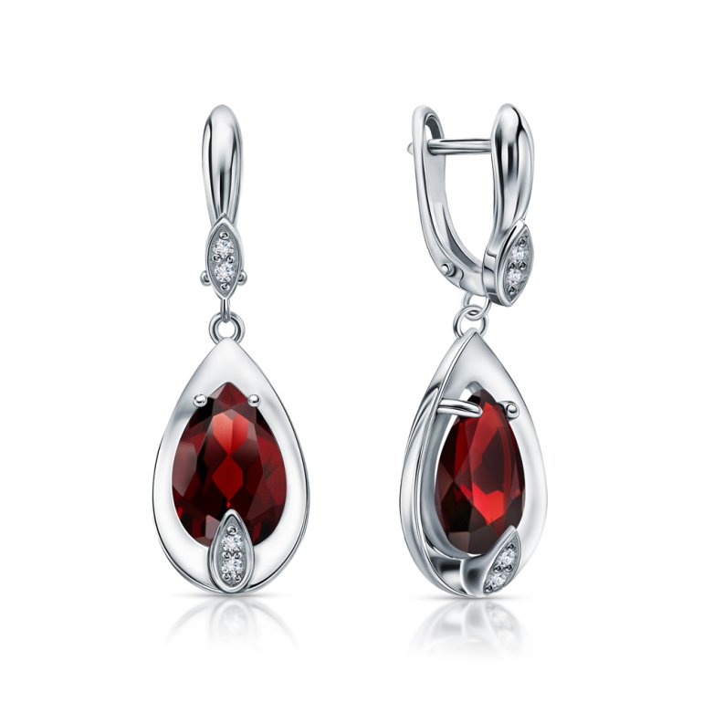 Серебряные серьги с гранатами и фианитами